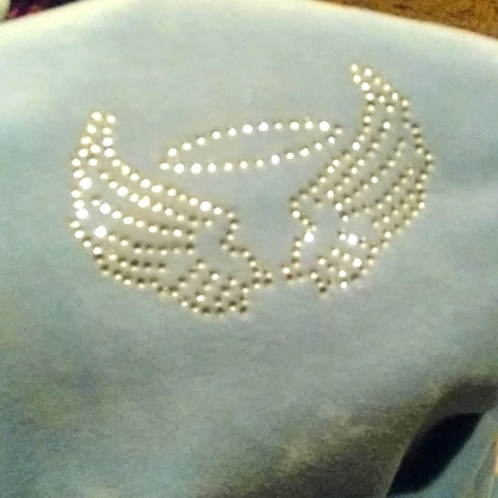 Baby Blue Cropped Jacket with Rhinestone Design - Picture 2 of 2
